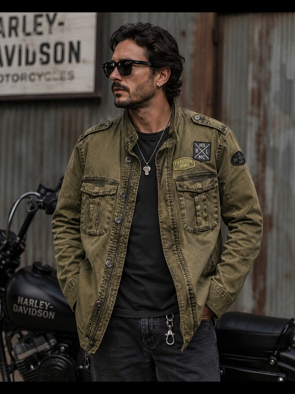 Harley-Davidson Black Label Military Field Jacket Men's Large Olive Green Utilit